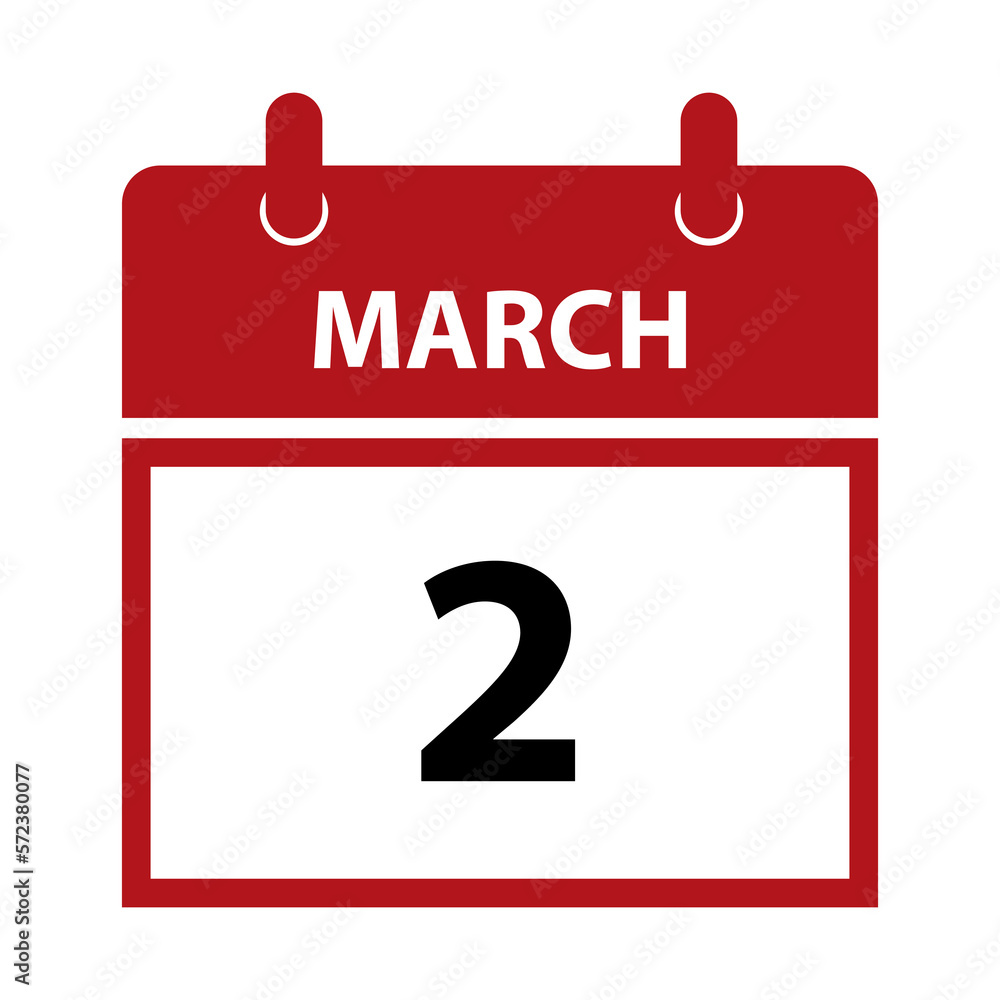 March 2. Vector flat daily calendar icon. Date and time, day, month for birthday, anniversary, appointment, remainder or event. Holiday. March 2. Vector flat daily calendar icon. Date and time, day, month for birthday, anniversary, appointment, remainder or event. Holiday.