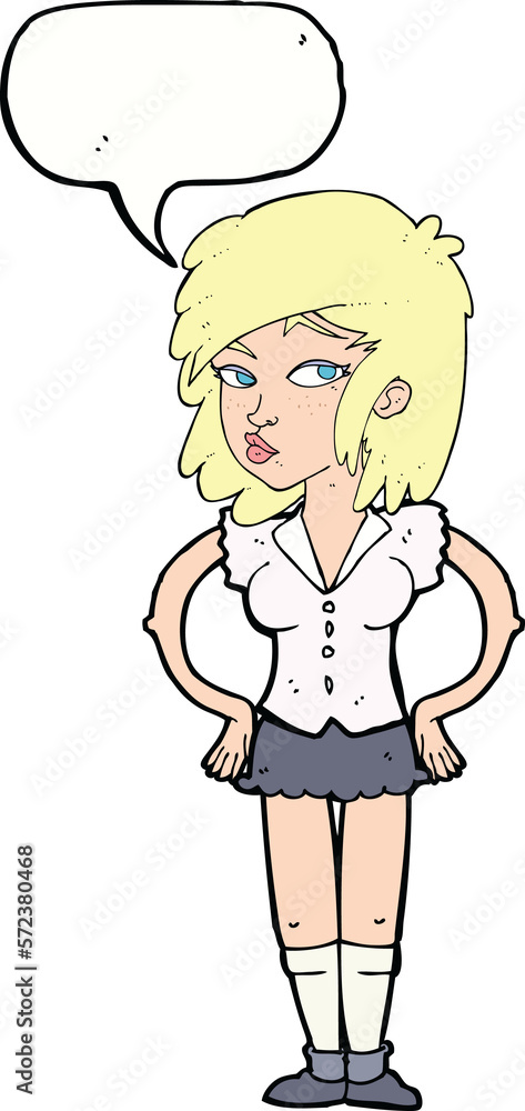 cartoon pretty woman with hands on hips with thought bubble cartoon pretty woman with hands on hips with thought bubble