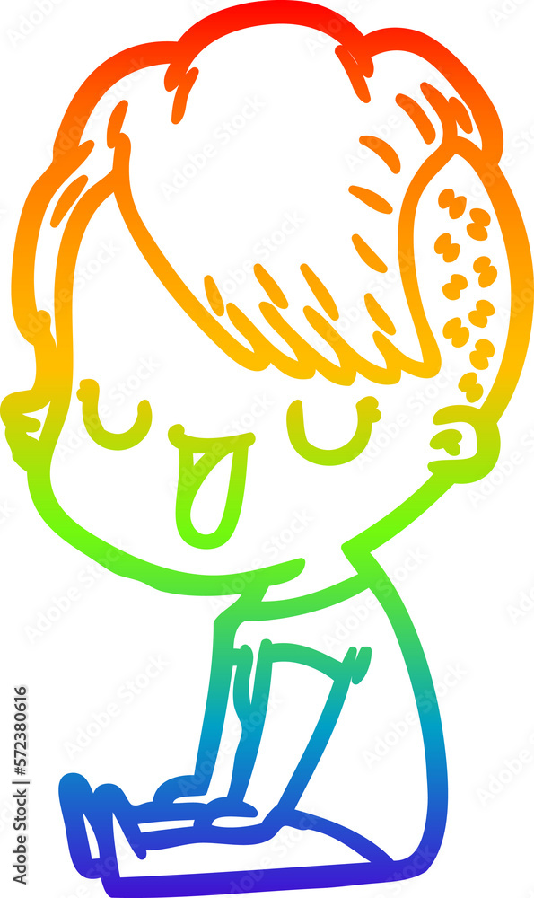 rainbow gradient line drawing cute cartoon girl with hipster haircut rainbow gradient line drawing cute cartoon girl with hipster haircut