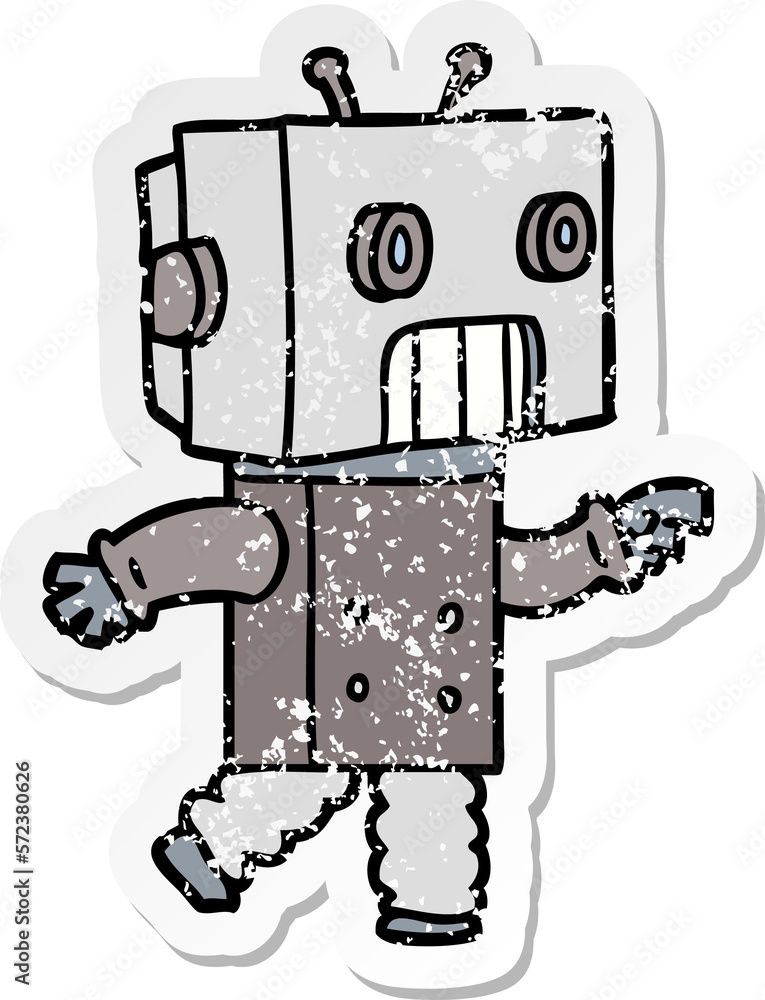 distressed sticker of a cartoon robot distressed sticker of a cartoon robot