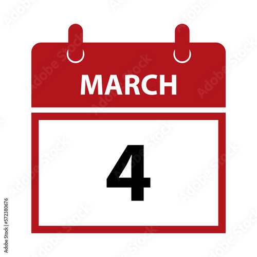 March 4. Vector flat daily calendar icon. Date and time, day, month for birthday, anniversary, appointment, remainder or event. Holiday. National Security Day