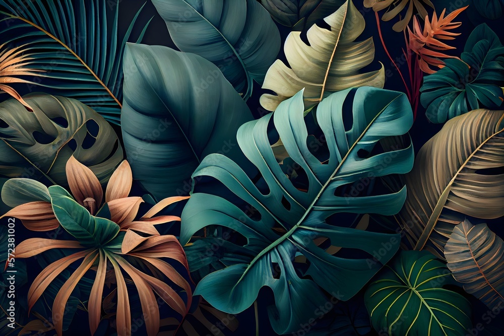Red and green leaves, Classic tropical plant wallpaper generative ai