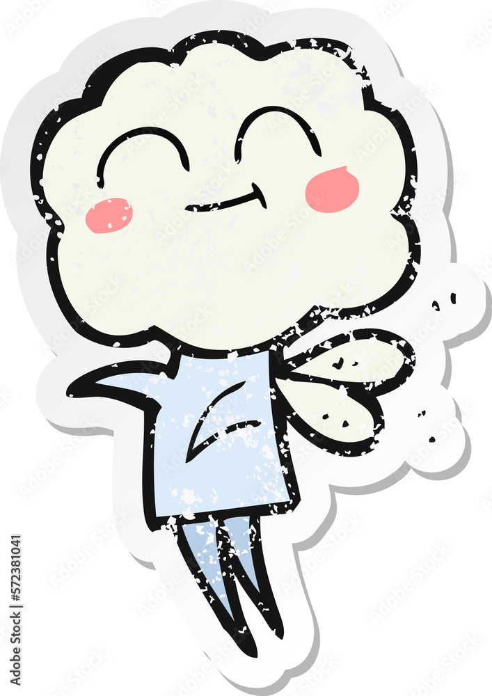 retro distressed sticker of a cartoon cute cloud head imp retro distressed sticker of a cartoon cute cloud head imp