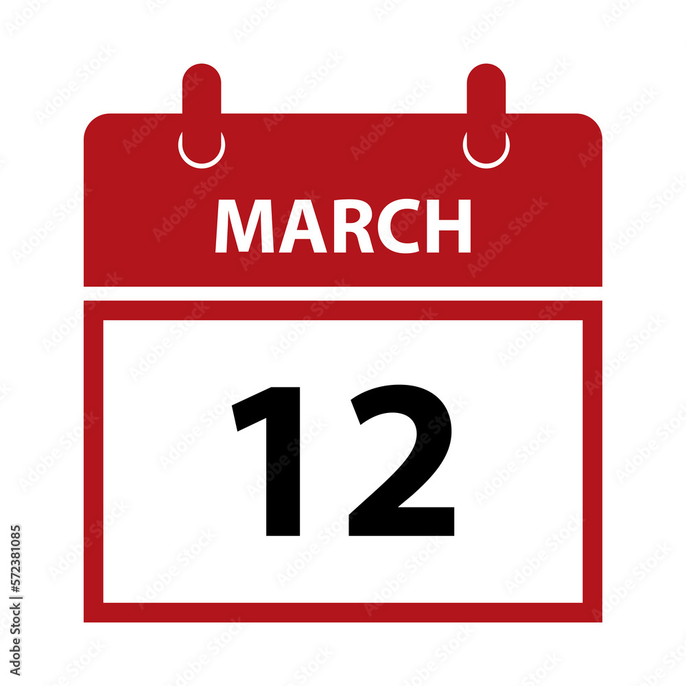 March 12. Vector flat daily calendar icon. Date and time, day, month for birthday, anniversary, appointment, remainder or event. Holiday. March 12. Vector flat daily calendar icon. Date and time, day, month for birthday, anniversary, appointment, remainder or event. Holiday.