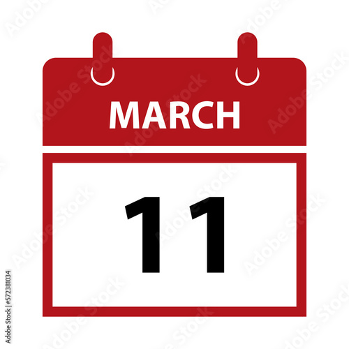 March 11. Vector flat daily calendar icon. Date and time, day, month for birthday, anniversary, appointment, remainder or event. Holiday.