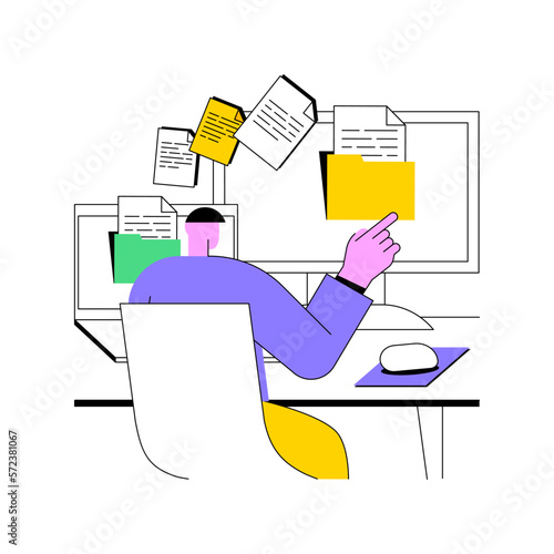 Automated data transfer isolated cartoon vector illustrations. Using software, business processes automation, transferring data from one system to another, file storage vector cartoon.