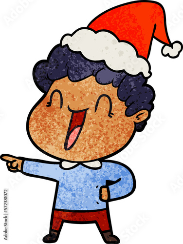 textured cartoon of a happy man wearing santa hat