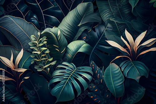 Fototapeta Naklejka Na Ścianę i Meble -  Red and green leaves, Classic tropical plant wallpaper generative ai, high quality