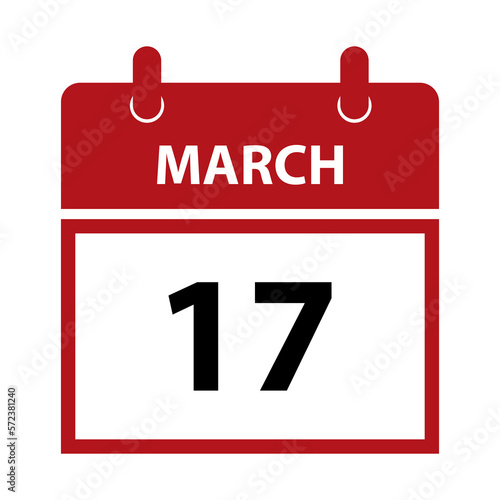 March 17. Vector flat daily calendar icon. Date and time, day, month for birthday, anniversary, appointment, remainder or event. Holiday.