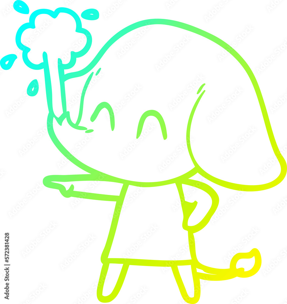 Fototapeta premium cold gradient line drawing cute cartoon elephant spouting water