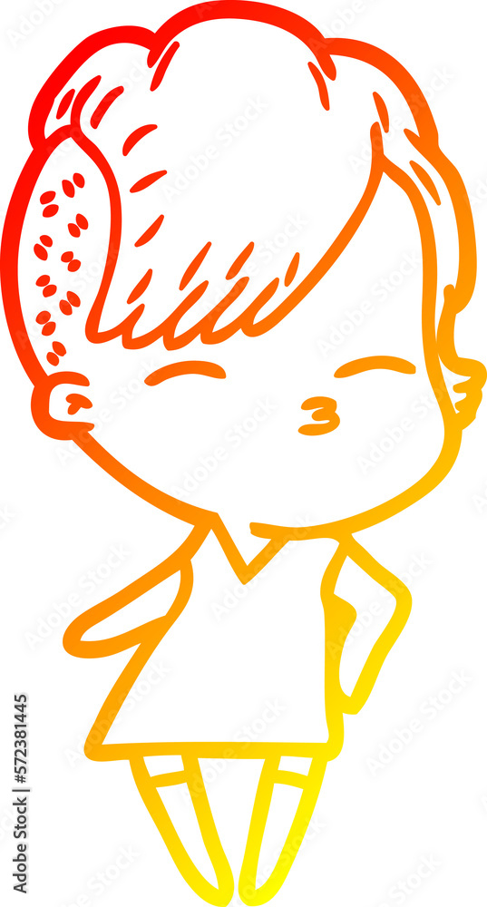 warm gradient line drawing cartoon squinting girl in dress warm gradient line drawing cartoon squinting girl in dress