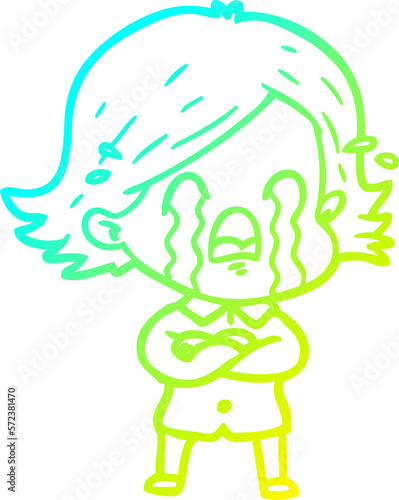 cold gradient line drawing cartoon woman crying