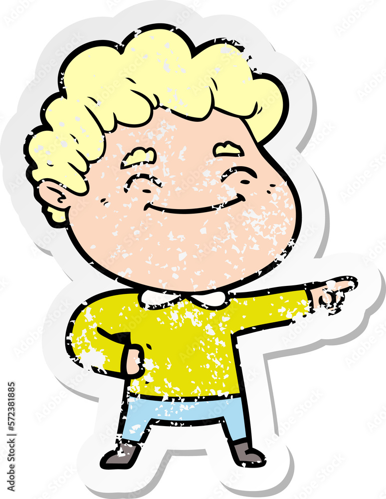 distressed sticker of a cartoon friendly man distressed sticker of a cartoon friendly man