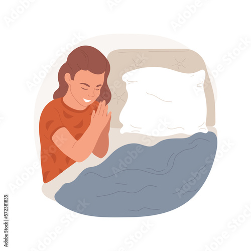Prayer before sleep isolated cartoon vector illustration. Young girl praying before going to the bed, religious people everyday rituals, Christian belief, faith tradition vector cartoon.
