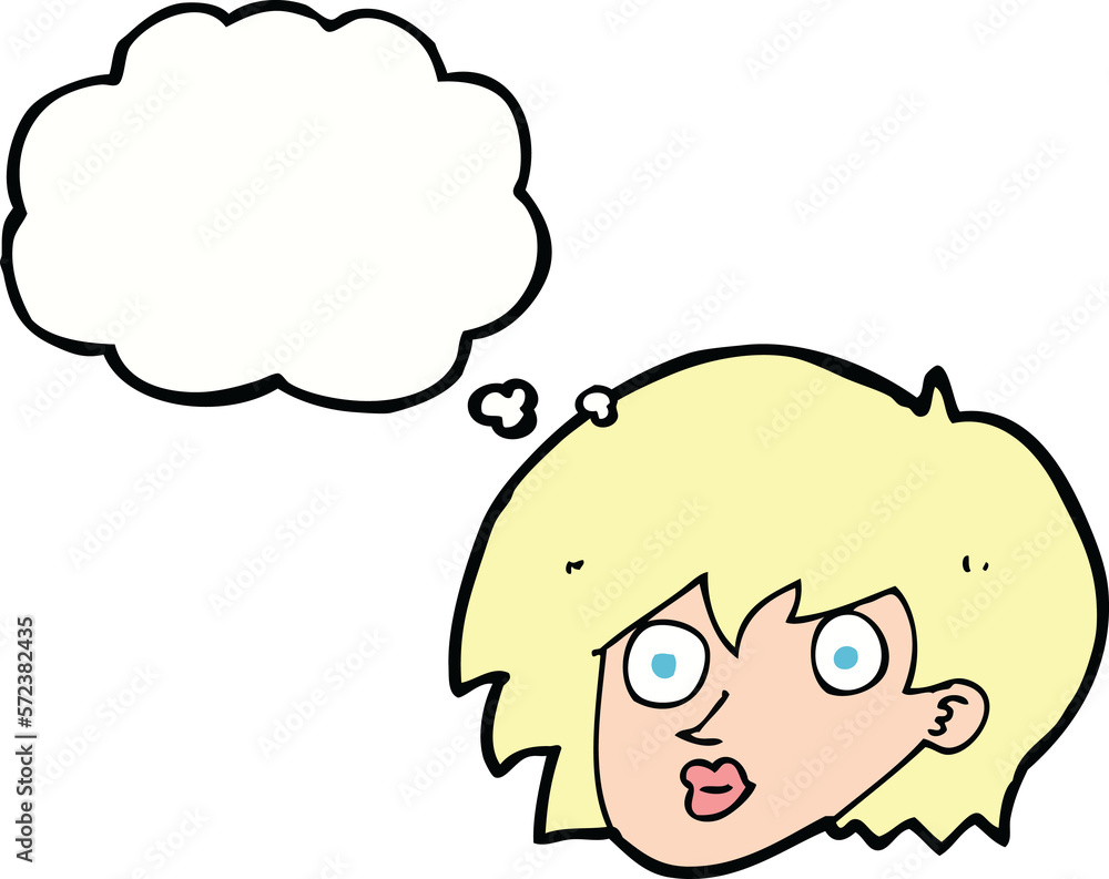cartoon surprised female face with thought bubble cartoon surprised female face with thought bubble
