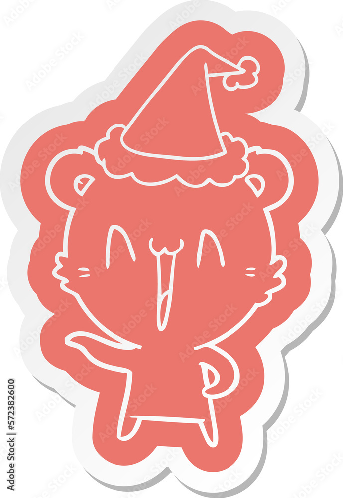 laughing polar bear cartoon sticker of a wearing santa hat laughing polar bear cartoon sticker of a wearing santa hat