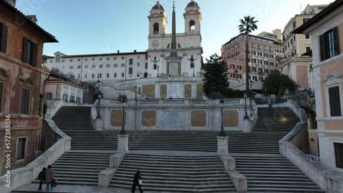 La scalinata di Trinità dei Monti a Roma.
Vista dall'alto di piazza di Spagna e la scalinata, alle prime luci dell'alba. photo