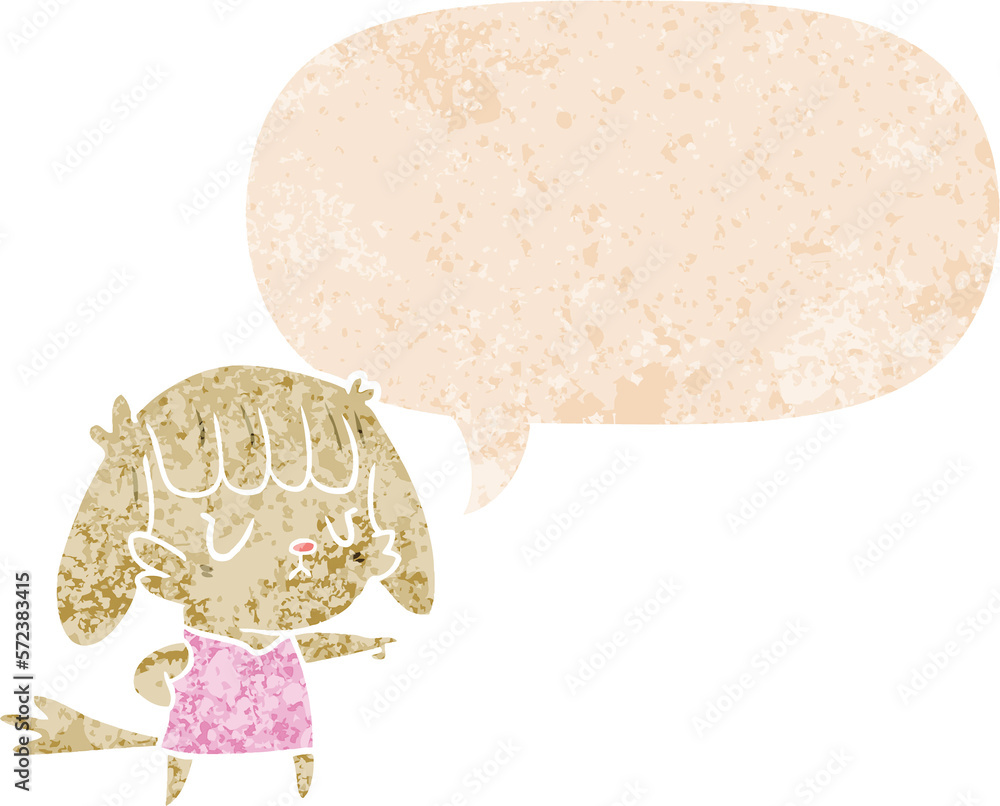 cartoon dog girl pointing and speech bubble in retro textured style cartoon dog girl pointing and speech bubble in retro textured style