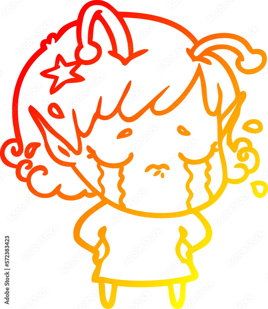 warm gradient line drawing cartoon crying alien girl warm gradient line drawing cartoon crying alien girl