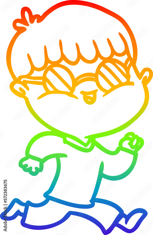 rainbow gradient line drawing cartoon boy wearing sunglasses and running rainbow gradient line drawing cartoon boy wearing sunglasses and running