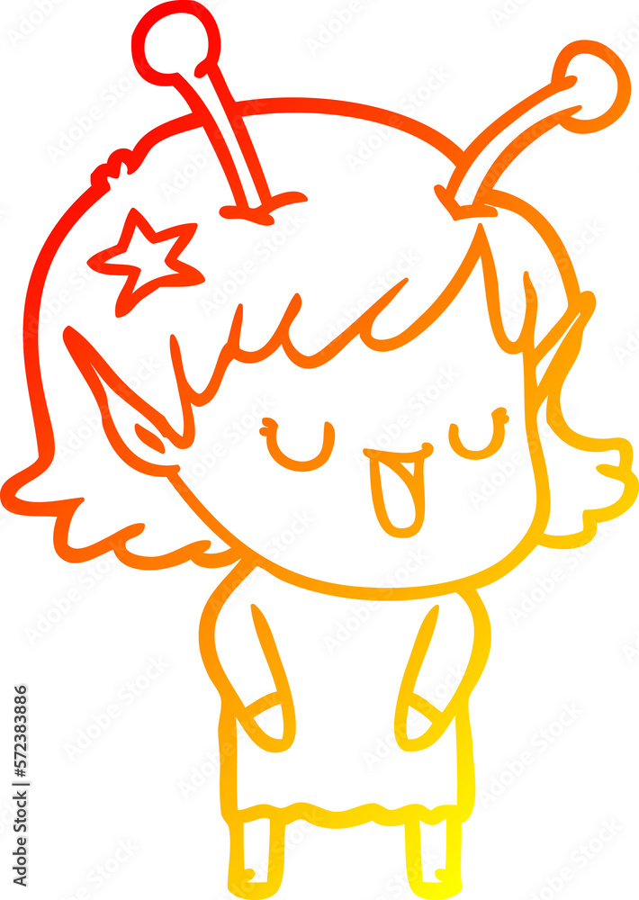 warm gradient line drawing happy alien girl cartoon warm gradient line drawing happy alien girl cartoon
