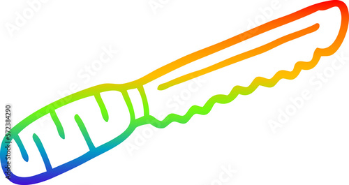 rainbow gradient line drawing cartoon bread knife