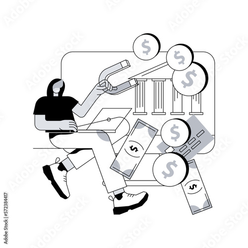 Financial crimes abstract concept vector illustration. Financial fraud, economic crime commission, money laundering, black market goods, tax evasion scandal, investment scam abstract metaphor.