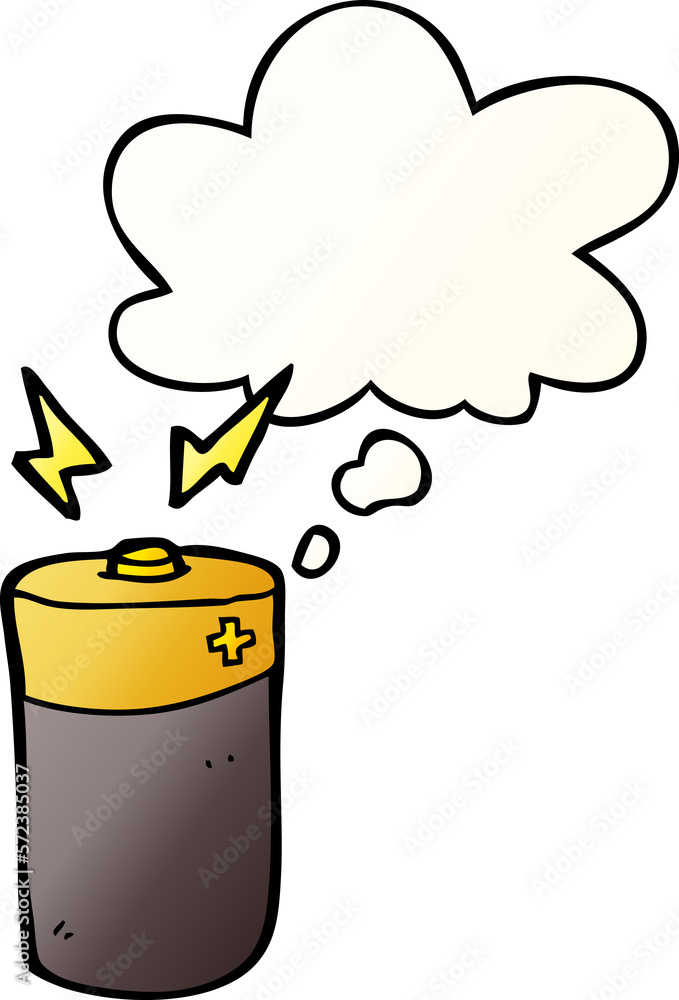cartoon battery and thought bubble in smooth gradient style cartoon battery and thought bubble in smooth gradient style