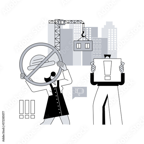 Strike action abstract concept vector illustration. Anti globalism action, labor union movement strike, employees stop working, industry blockage, stoppage, salary dispute abstract metaphor.