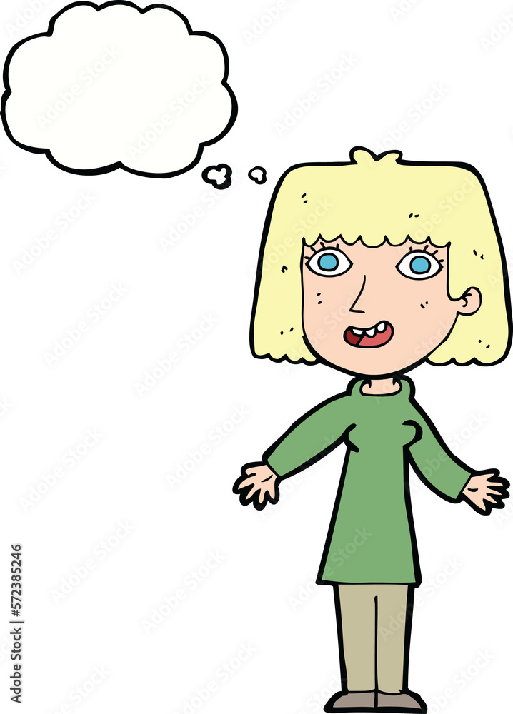 cartoon happy woman with thought bubble cartoon happy woman with thought bubble