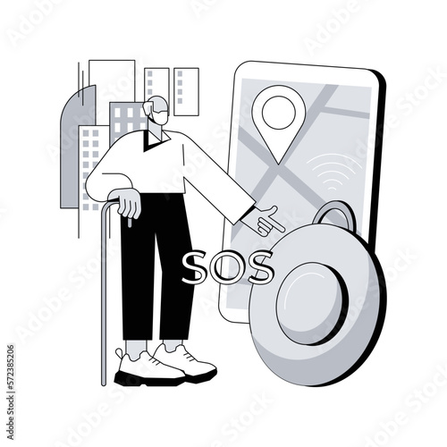 Personal emergency button abstract concept vector illustration. Built in GPS SOS button, personal security solution, wearable device, care for your children and seniors life abstract metaphor.