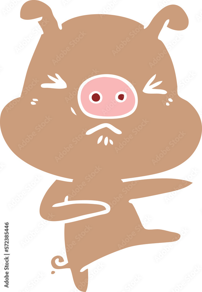 flat color style cartoon angry pig kicking out flat color style cartoon angry pig kicking out