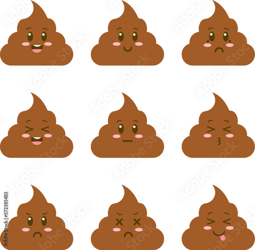 Cute happy smiling poop Kawaii character. Vector illustration