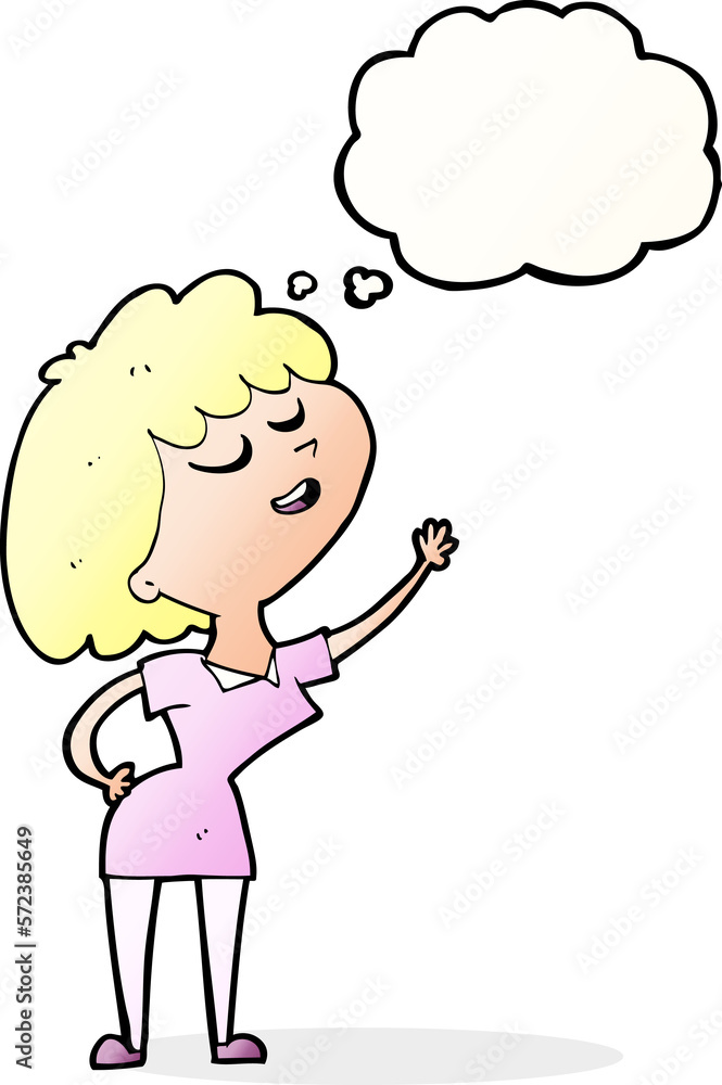 cartoon happy woman about to speak with thought bubble cartoon happy woman about to speak with thought bubble