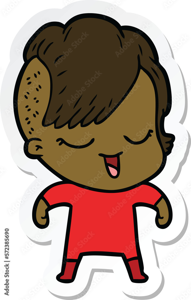 sticker of a happy cartoon girl sticker of a happy cartoon girl