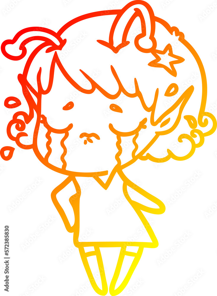warm gradient line drawing cartoon crying alien girl warm gradient line drawing cartoon crying alien girl