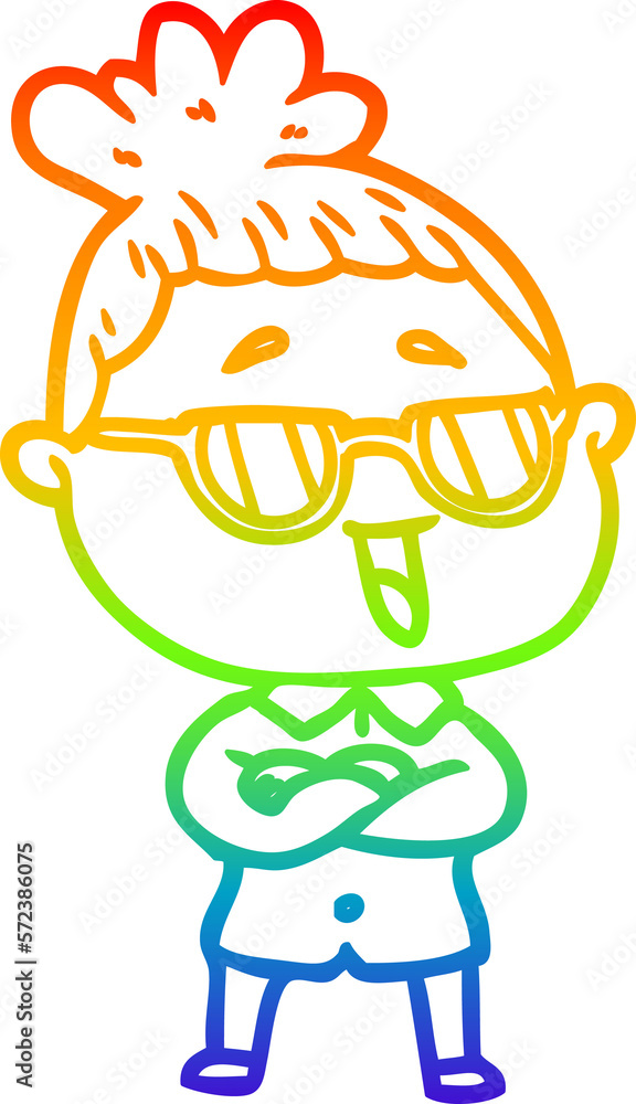 rainbow gradient line drawing cartoon happy woman wearing spectacles rainbow gradient line drawing cartoon happy woman wearing spectacles