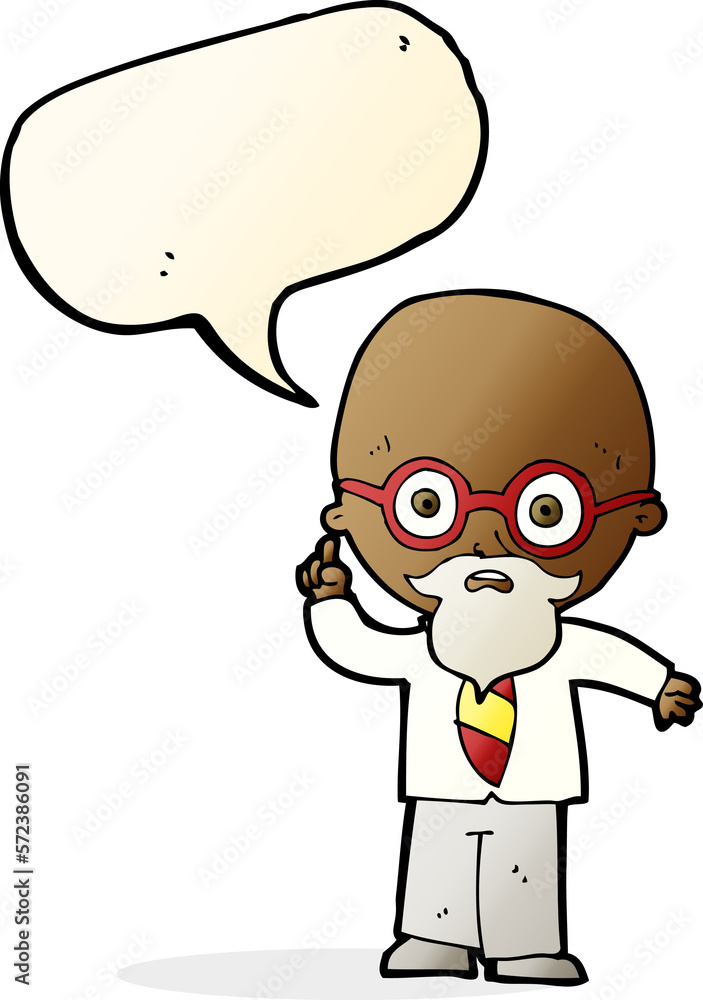 cartoon professor with speech bubble