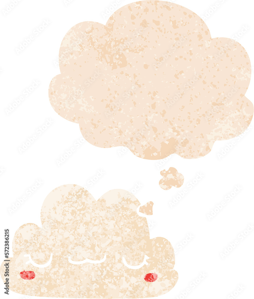 cute cartoon cloud and thought bubble in retro textured style cute cartoon cloud and thought bubble in retro textured style
