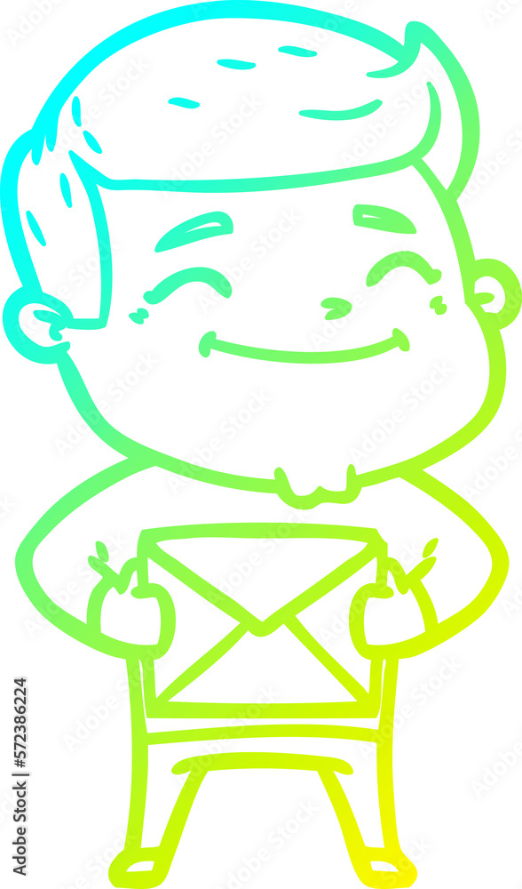 cold gradient line drawing happy cartoon man with parcel cold gradient line drawing happy cartoon man with parcel