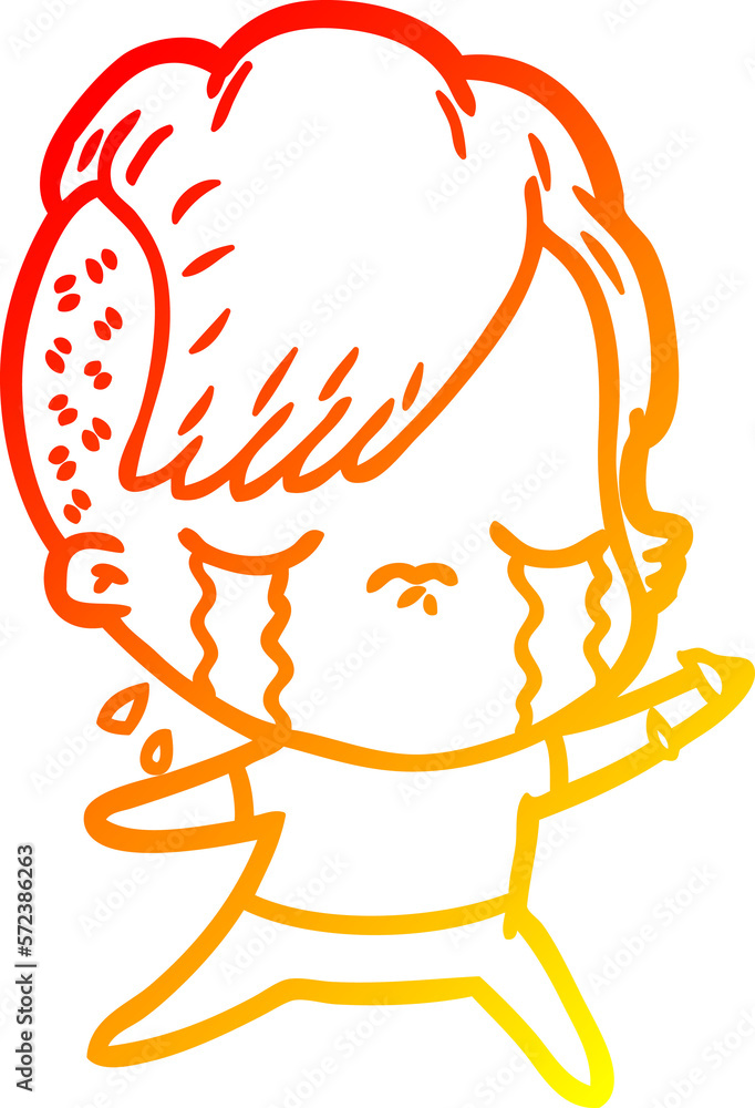 warm gradient line drawing cartoon crying girl warm gradient line drawing cartoon crying girl