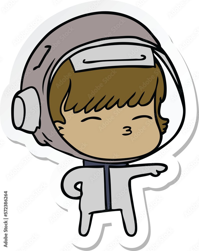 sticker of a cartoon curious astronaut