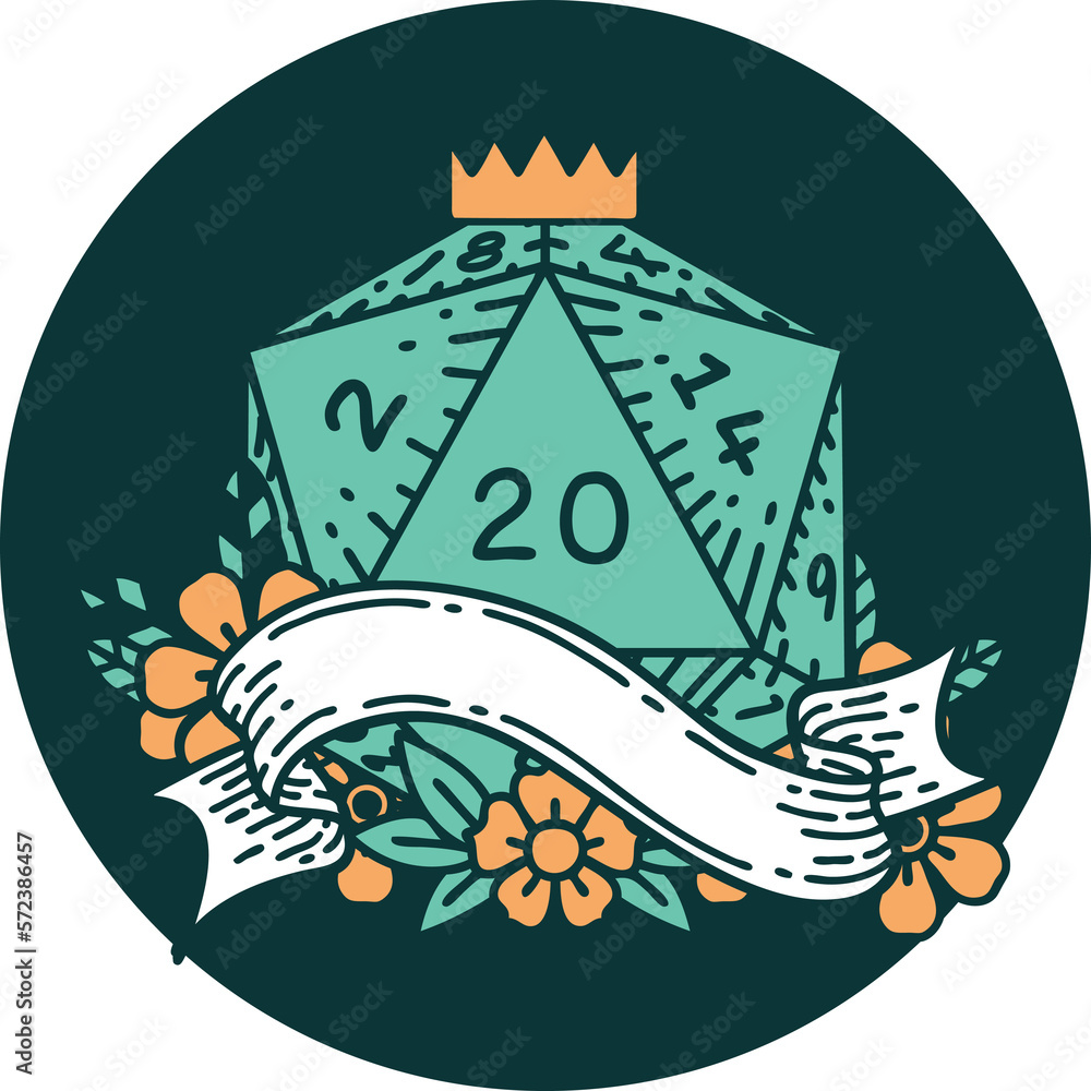 natural twenty D20 dice roll icon