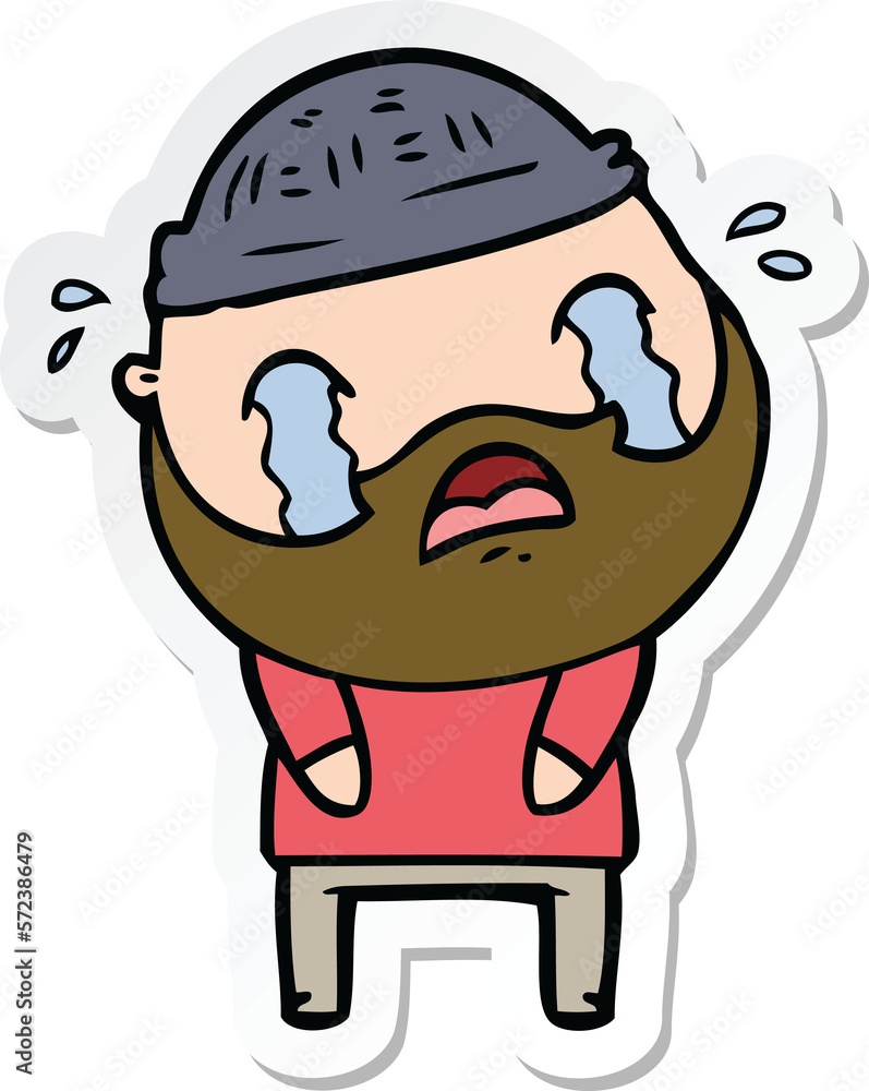 sticker of a cartoon bearded man crying