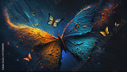 Ilustração de borboletas coloridas voando juntas em um mundo mágico - AI Generated photo
