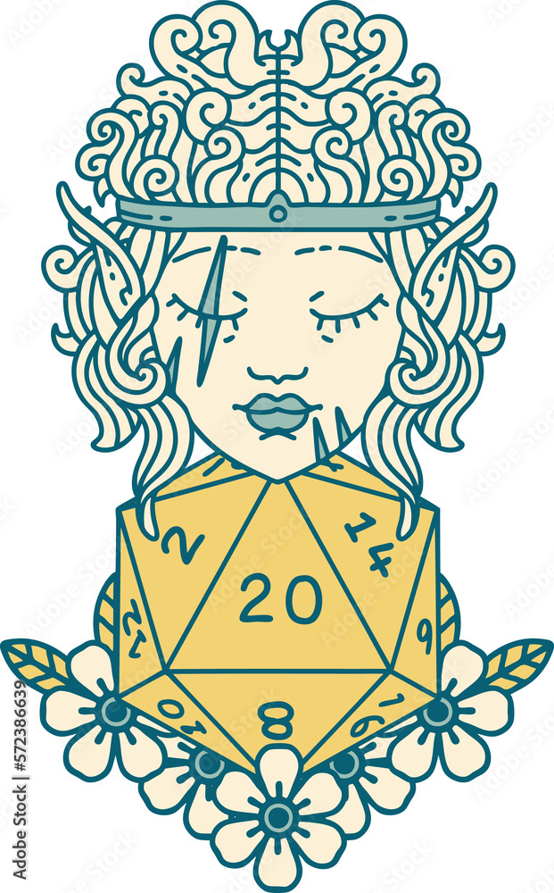 elf barbarian character with natural twenty dice roll illustration elf barbarian character with natural twenty dice roll illustration
