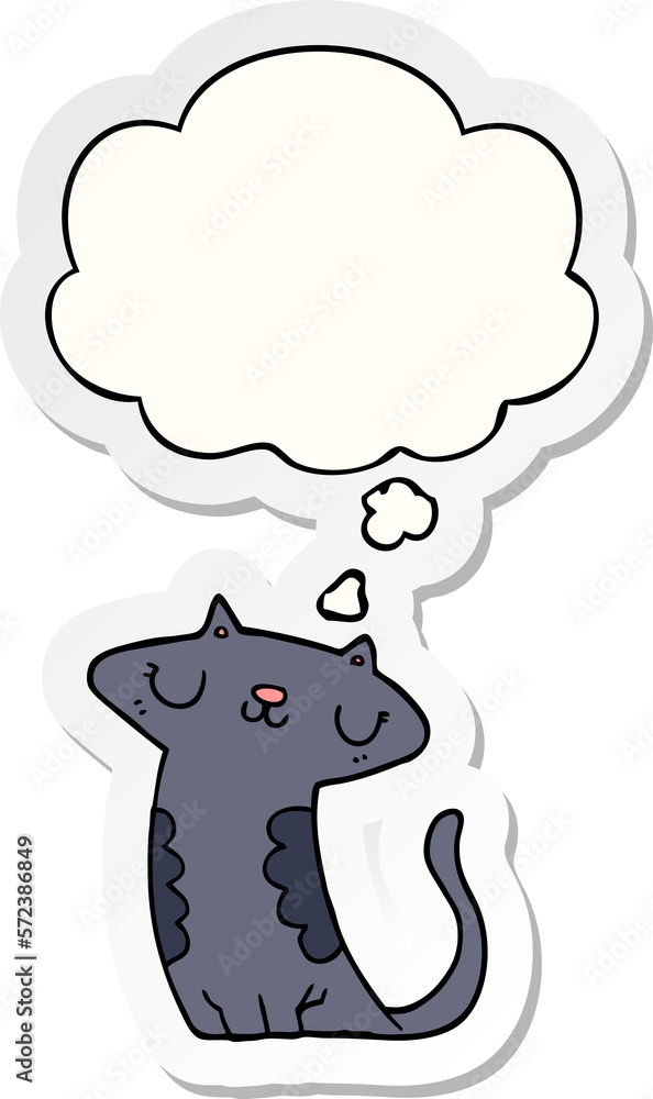 cartoon cat and thought bubble as a printed sticker cartoon cat and thought bubble as a printed sticker
