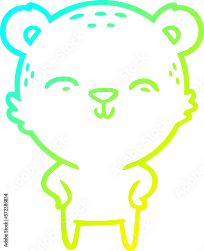 cold gradient line drawing happy cartoon bear with hands on hips