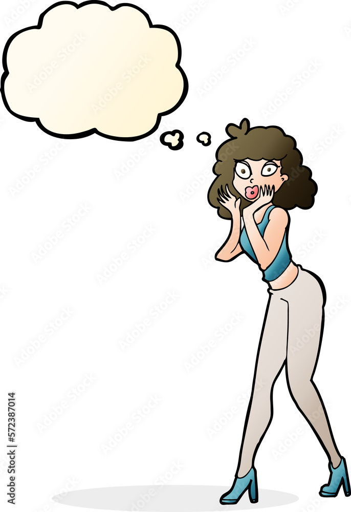 cartoon surprised woman with thought bubble cartoon surprised woman with thought bubble