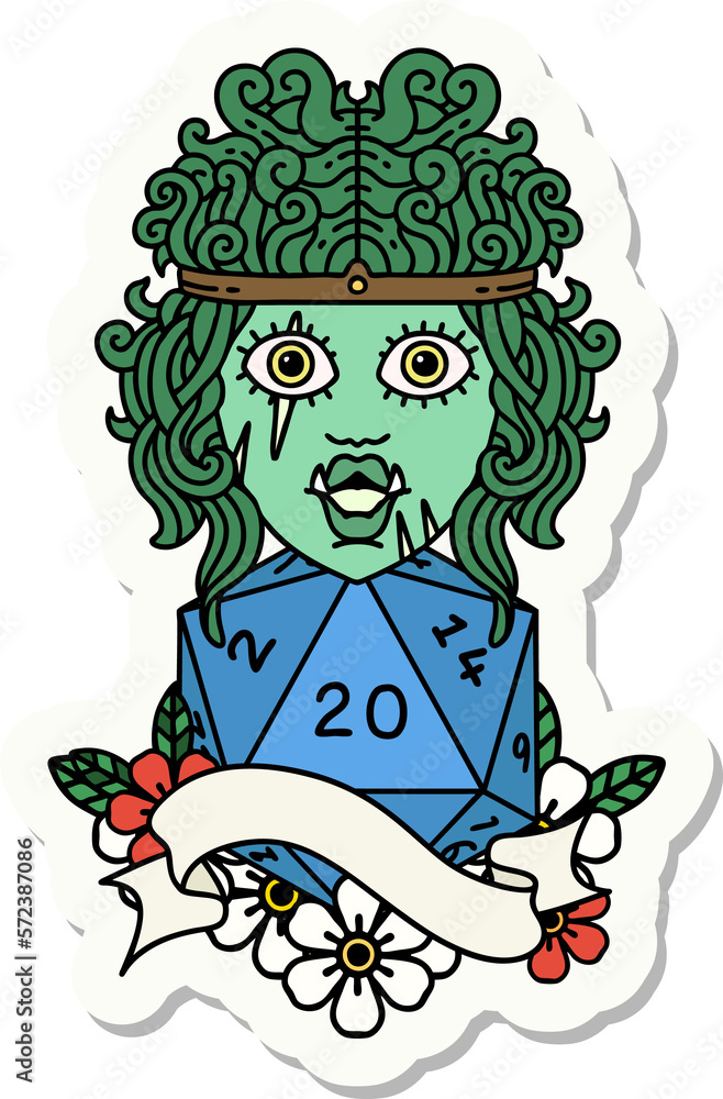 half orc barbarian character with natural twenty dice roll sticker half orc barbarian character with natural twenty dice roll sticker